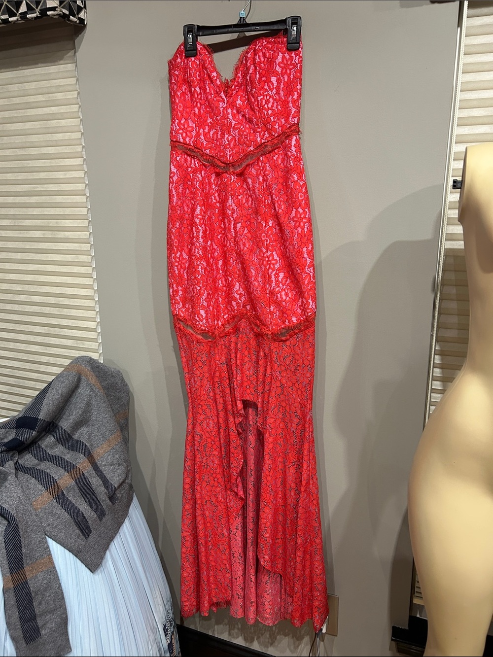 Lovers + Friends Red Lace Strapless High-Low Dress